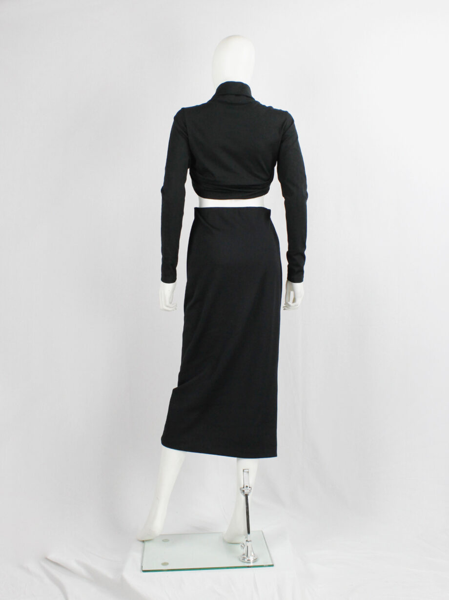 vintage Yohji Yamamoto ys black long pencil skirt with adjustable silver snap buttons (1)