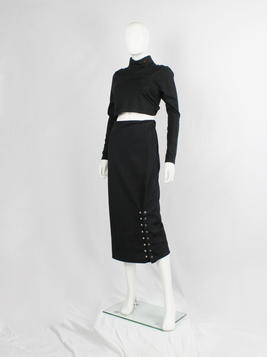 vintage Yohji Yamamoto ys black long pencil skirt with adjustable silver snap buttons (14)