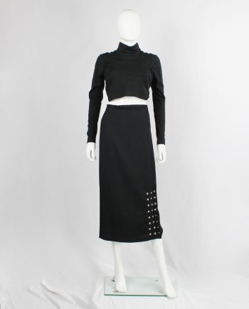 vintage Yohji Yamamoto ys black long pencil skirt with adjustable silver snap buttons