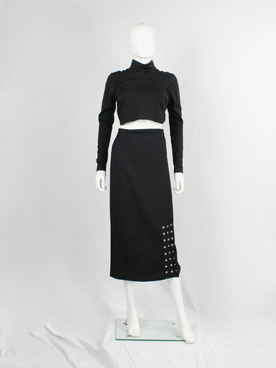 vintage Yohji Yamamoto ys black long pencil skirt with adjustable silver snap buttons (9)