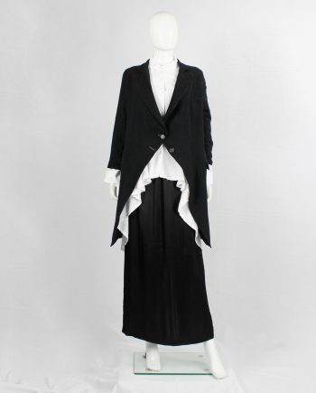 Ann Demeulemeester black cutaway blazer with cropped sleeves and long back