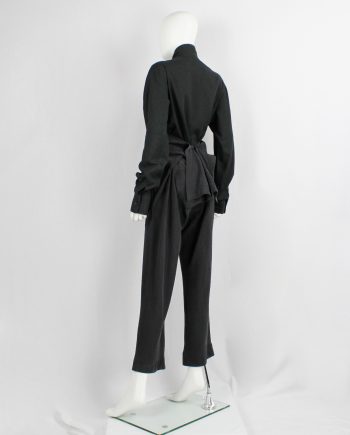 archive Yohji Yamamoto dark grey silk trousers with drape bustle on the back spring 2000 runway