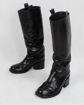 vintage A f Vandevorst black tall classic riding boots with low heel