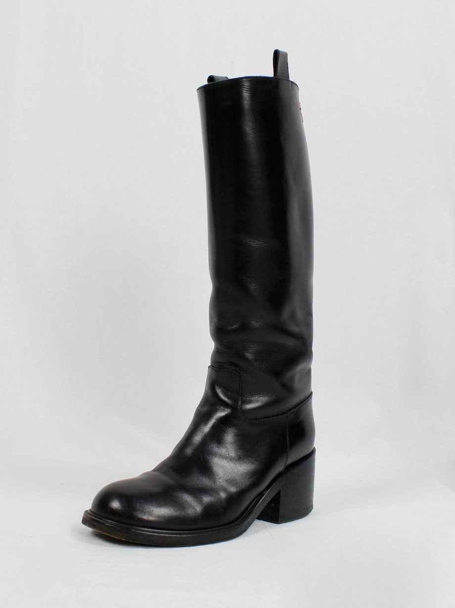 vintage A f Vandevorst black tall classic riding boots with low heel (3)