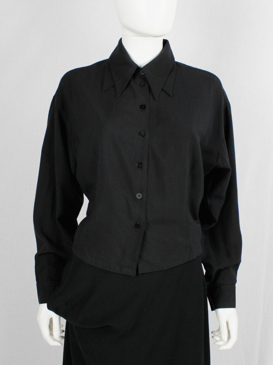 vintage Ann Demeulemeester black batwing sleeve shirt with double collar fall 1987 80s (1)