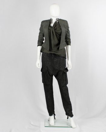 vintage af vandevorst green brocade drop crotch trousers with cargo pockets fall 2013