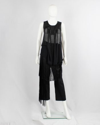 Ann Demeulemeester black sheer draped top with beaded fringe and tassels spring 2012