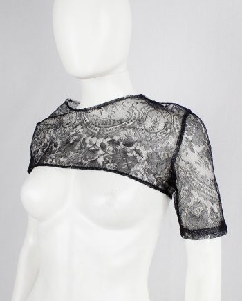 af Vandevorst black sheer capelet in floral lace with corset hooks spring 1999