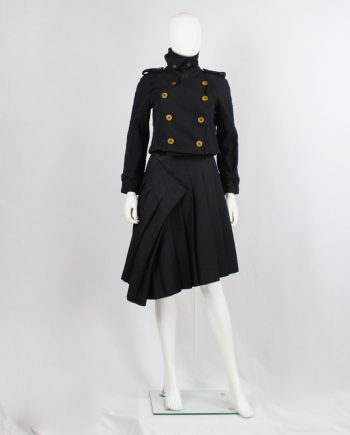 vintage Comme des Garçons black short trenchcoat in wool with orange buttons fall 2011
