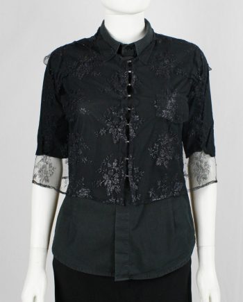 vintage Vandevorst black sheer capelet in floral lace with corset hooks spring 1999