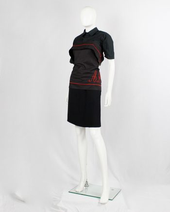 vintage a f Vandevorst black corset made from a pillow case with red initials spring 1999
