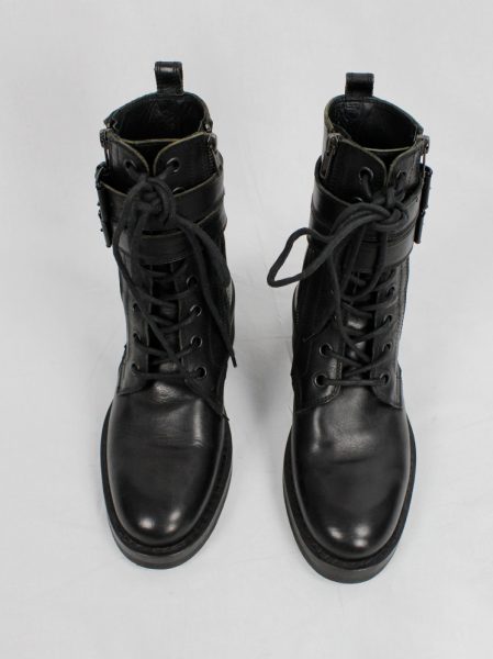 Ann Demeulemeester black combat boots with double belt straps (36 ...