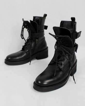 Ann Demeulemeester black combat boots with double belt straps fall 2003