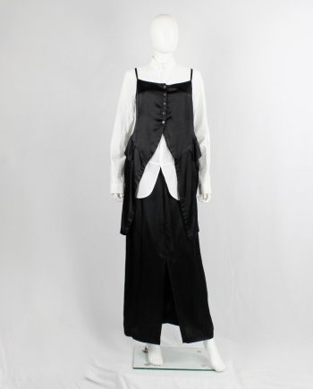 Ann Demeulemeester black tie strap top with cutaway front and long back fall 1994