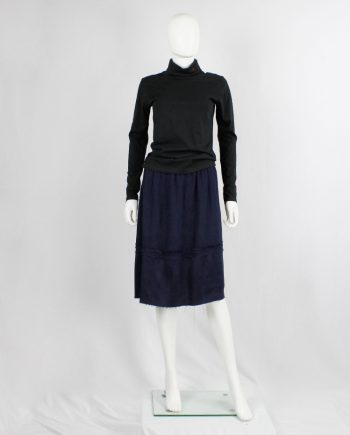 Maison Martin Margiela dark blue skirt made of two panels roughly sewn together fall 2004