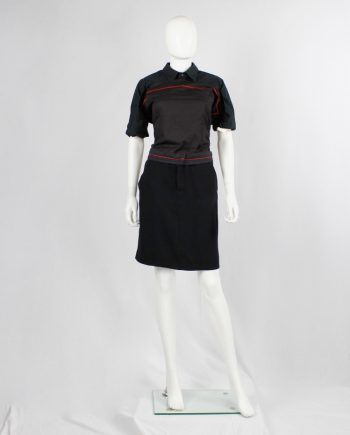 af Vandevorst black skirt with outwards folded waistband with red stripe spring 1999
