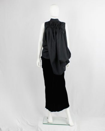 vintage Ann Demeulemeester black draped tunic with gathered pleated bust and shoulders fall 2009