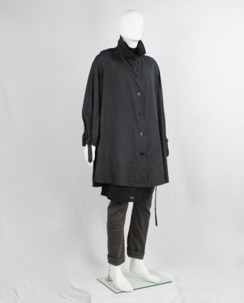 vintage Ann Demeulemeester black oversized raincoat for men with military details