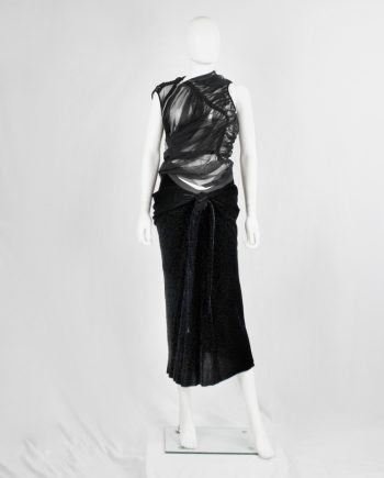 vintage Rick Owens MOOG black velvet draped skirt with front ties fall 2005