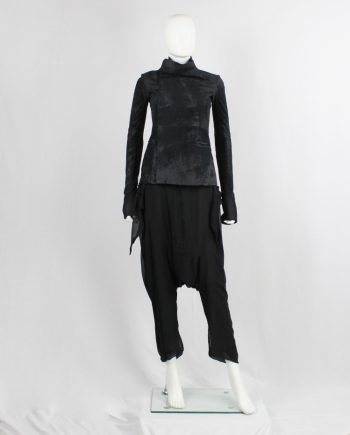 vintage Rick Owens black blistered leather minimalist jacket with standing neckline