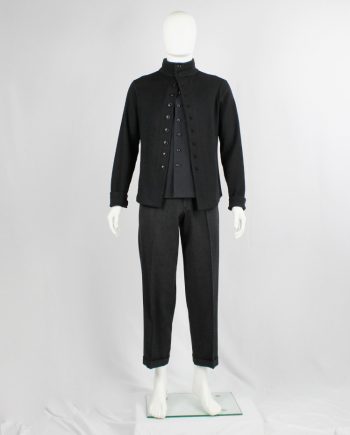 vintage mens Ann Demeulemeester black button up jumper with fencing-style bodice fall 2009