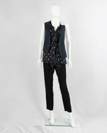 Ann Demeulemeester dark blue asymmetric waistcoat with white pinstripe back and straps spring 2005