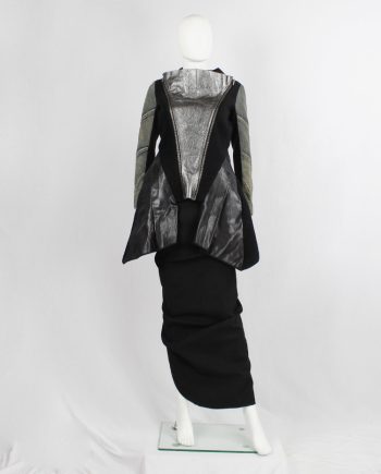 Rick Owens STAG black winged jacket with silver zipped front panel and denim sleeves fall 2008