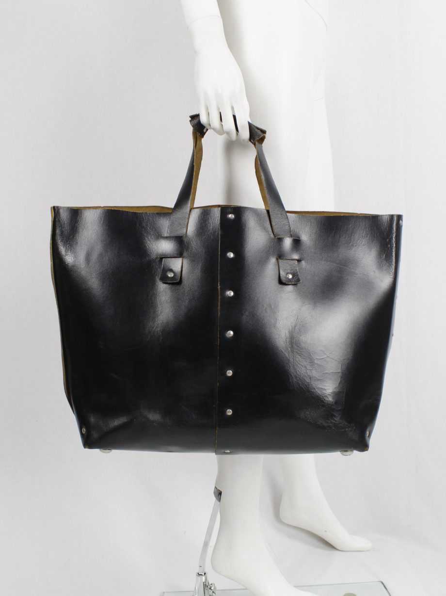 vintage Lieve Van Gorp black large leather handbag with silver studs circa 1997 (1)