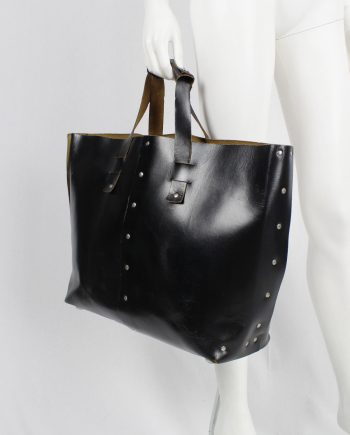 vintage Lieve Van Gorp black large leather handbag with silver studs circa 1997