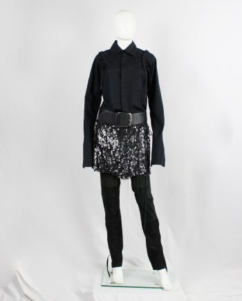 vintage af Vandevorst black sequinned short skirt with wide leather belt fall 2002