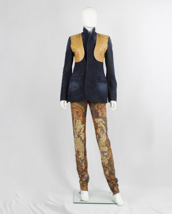 vintage af Vandevorst denim faded blazer with cognac leather studded breastplates spring 2001
