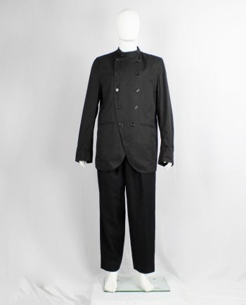 Ann Demeulemeester black long jacket with 5-button double breasted closure