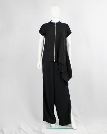 Yohji Yamamoto black silk bomber-style blouse with front zipper and side drape
