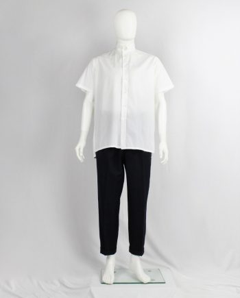 Yohji Yamamoto pour Homme white short sleeve shirt with high buttoned collar