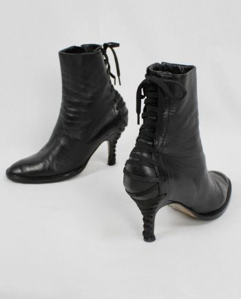 af Vandevorst black ankle boots with corset lacing on the back fall 2006