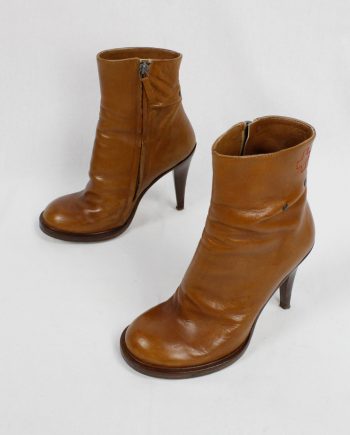 vintage af Vandevorst cognac ankle boots with bronze studs and scrunched back fall 2010
