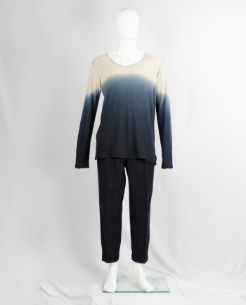 vintage mens Ann Demeulemeester beige jumper with hand dip-dye of a blue ombre fall 2012