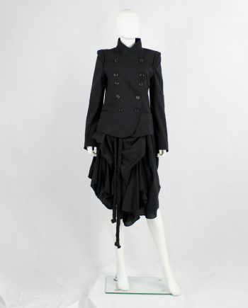 vintage Ann Demeulemeester black double breasted jacket with cuts in the front panel fall 2010