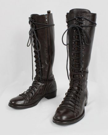 vintage Ann Demeulemeester brown single lace boots with hook lacing fall 2008
