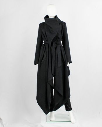 vintage Ann Demeulemeester dark grey maxi coat with oversized cowl neck fall 2012