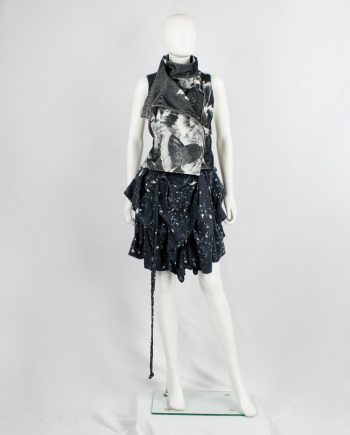 vintage Ann Demeulemeester black gathered skirt with paint splatter print fall 2005