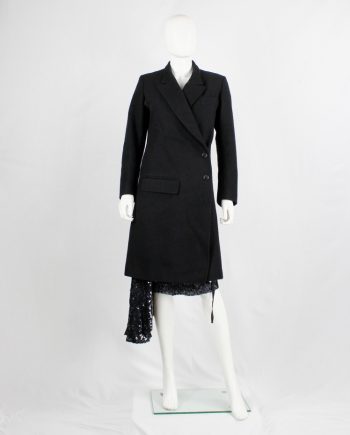 vintage Ann Demeulemeester black long asymmetric coat with overlap front fall 1998