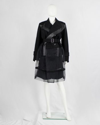 vintage Comme des Garcons black double breasted coat with mesh bottom half fall 2001