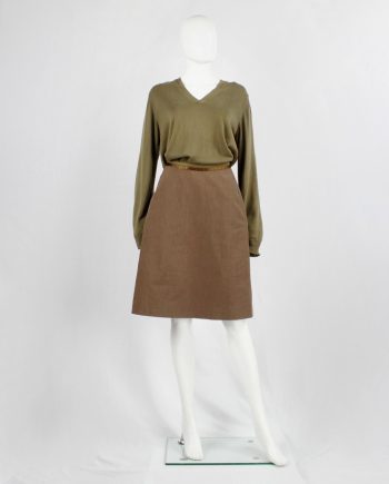 vintage Maison Martin Margiela brown skirt with satin trim and folded waistband spring 2004
