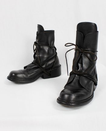 Dirk Bikkembergs black tall boots front wrapped by laces through the soles 1990s