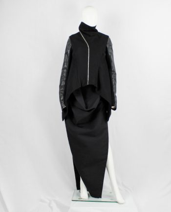 Rick Owens CRUST black winged jacket with leather sleeves and curved zipper fall 2009