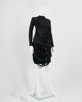 Undercover black knit dress with mock turtleneck and wrapped in shredded t-shirt straps spring 2006
