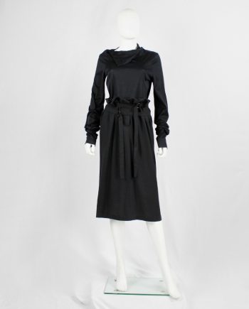 vintage Ann Demeulemeester Blanche black skirt with two belts and paperbag waist re-edition of spring 2004