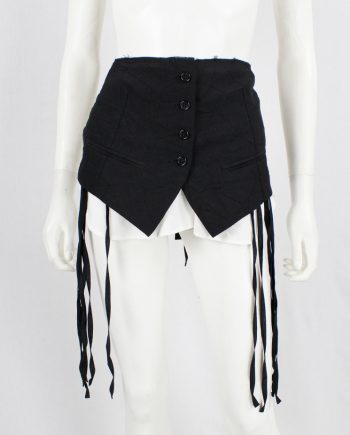 vintage Ann Demeulemeester black belt made of a wrinkled waistcoat with shirt underlayer and multiple straps