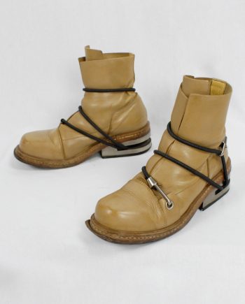 vintage Dirk Bikkembergs cognac brown mountaineering boots with black elastic fall 1996